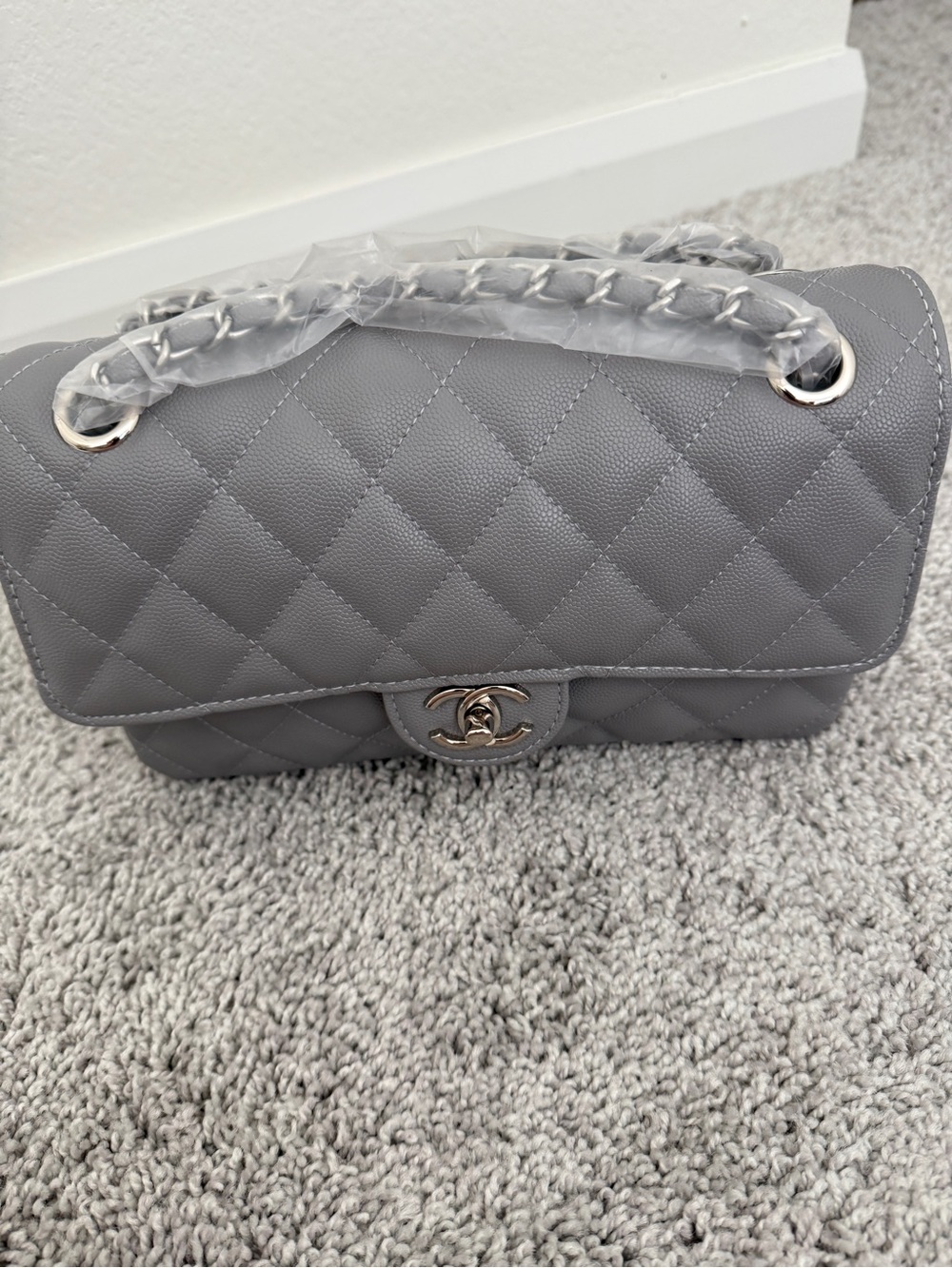INSPIRED…. Classic Quilted Shoulder Bag in Gray - chain shoulder